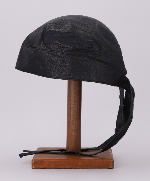 KAMIYA x CA4LA LEATHER BIKER HEAD WRAP BLACK x BLACK ONESIZE
