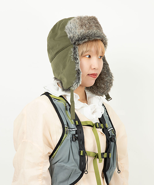 モデル頭囲：54.5cm 着用サイズ：ONESIZE