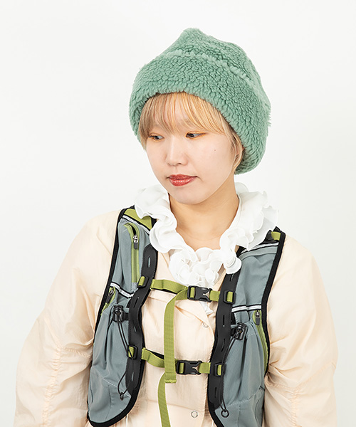 モデル頭囲：54.5cm 着用サイズ：ONESIZE
