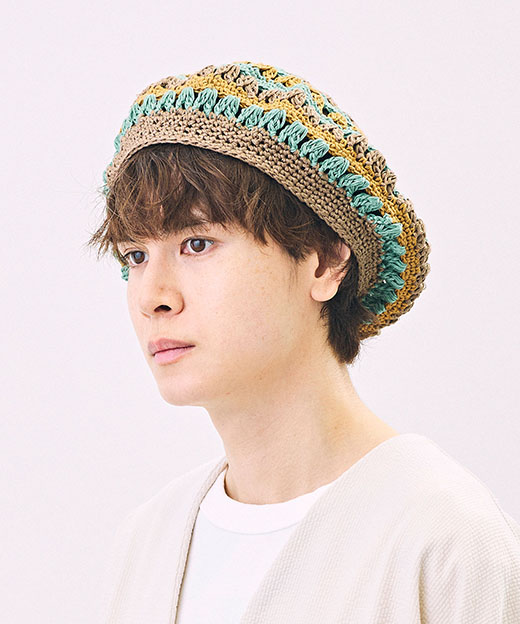 モデル頭囲：54.5cm 着用サイズ：ONESIZE