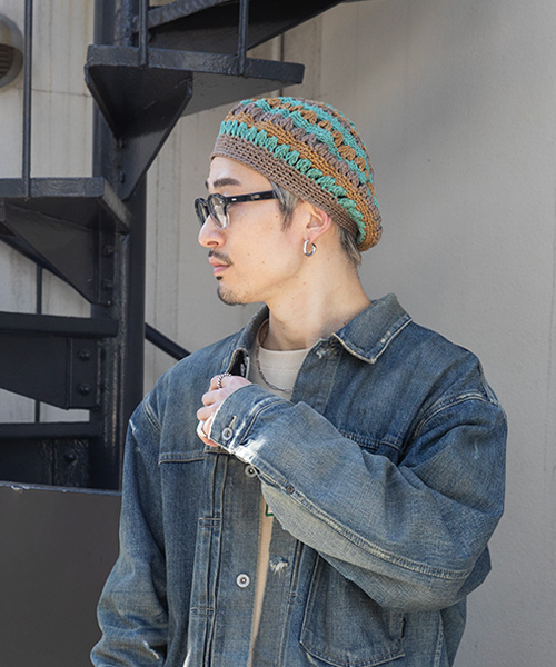 モデル頭囲：58.5cm 着用サイズ：ONESIZE