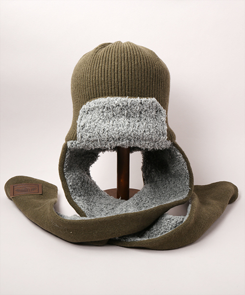 KNITTED SCARF FLYING CAP KHAKI ONESIZE